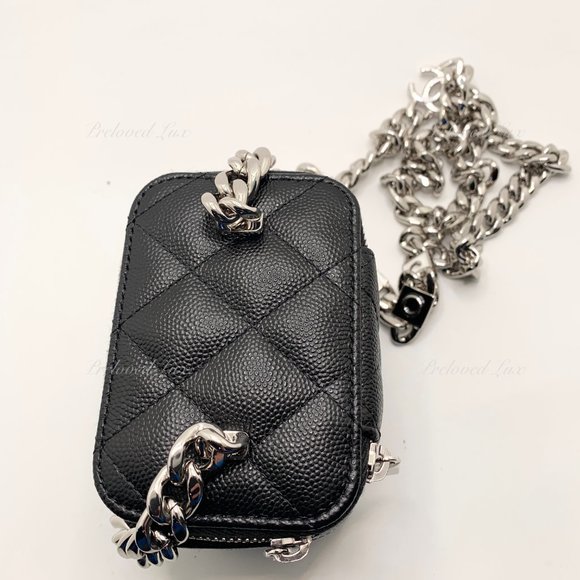 Authentic CHANEL Caviar Black Mini Vanity Case Coco Thick Chain Bag SHW - Picture 9 of 14